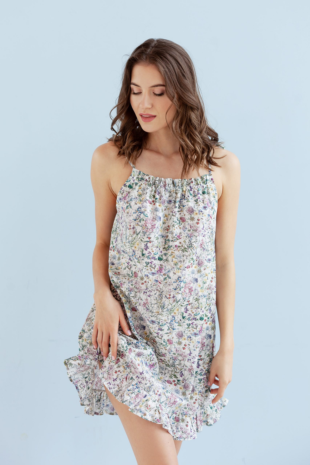 Cotton Floral Nightdress in White, Slip ''Wild Flower'' | Epifania